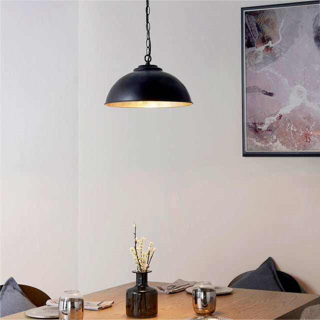 Endon Lighting - COLMAN-BL - Endon Lighting COLMAN-BL Colman Indoor Pendant Light Matt black & gold leaf Dimmable