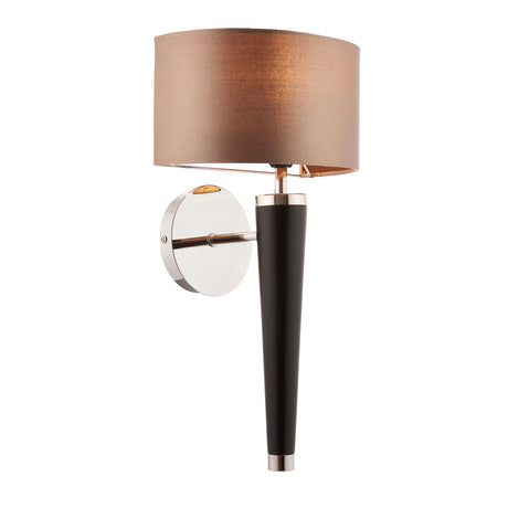 Endon Lighting - CORVINA-1WB - Endon Lighting CORVINA-1WB Corvina Indoor Wall Light Dark wood, bright nickel plate & mink fabric Dimmable