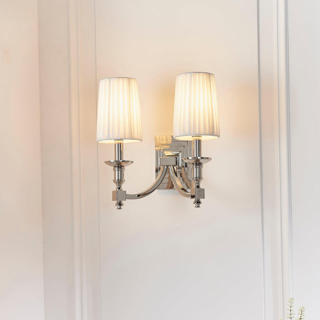 Endon Lighting - DOMINA-2WBNI - Endon Lighting DOMINA-2WBNI Domina Indoor Wall Light Nickel plate & white fabric Dimmable