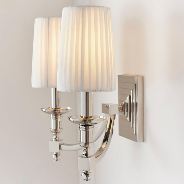 Endon Lighting - DOMINA-2WBNI - Endon Lighting DOMINA-2WBNI Domina Indoor Wall Light Nickel plate & white fabric Dimmable