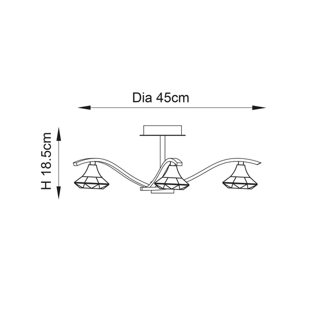 Endon Lighting - LANGELLA-3CH - Endon Lighting LANGELLA-3CH Langella Indoor Semi flush Light Chrome plate & clear crystal Dimmable