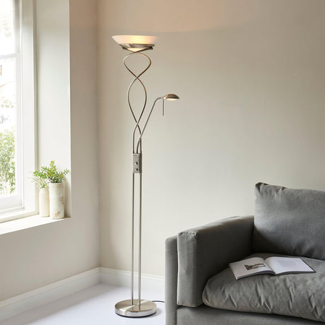 Endon Lighting - MONACO-SC - Endon Lighting MONACO-SC Monaco Indoor Floor Lamps Satin chrome plate & frosted glass Dimmer included