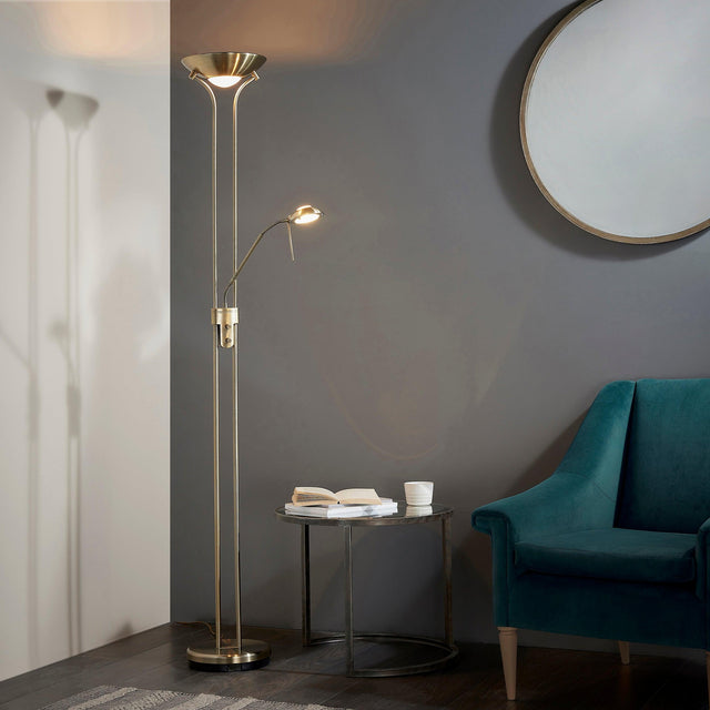 Endon Lighting - ROME-AN - Endon Lighting ROME-AN Rome Indoor Floor Lamps Antique brass plate & opal glass Dimmer included