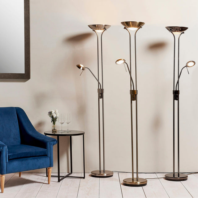 Endon Lighting - ROME-AN - Endon Lighting ROME-AN Rome Indoor Floor Lamps Antique brass plate & opal glass Dimmer included