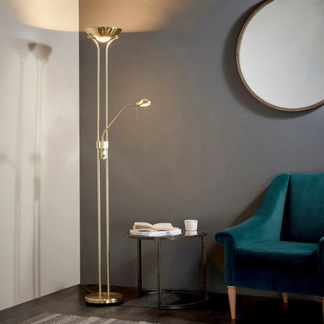Endon Lighting - ROME-SB - Endon Lighting ROME-SB Rome Indoor Floor Lamps Satin brass plate & opal glass Dimmer included
