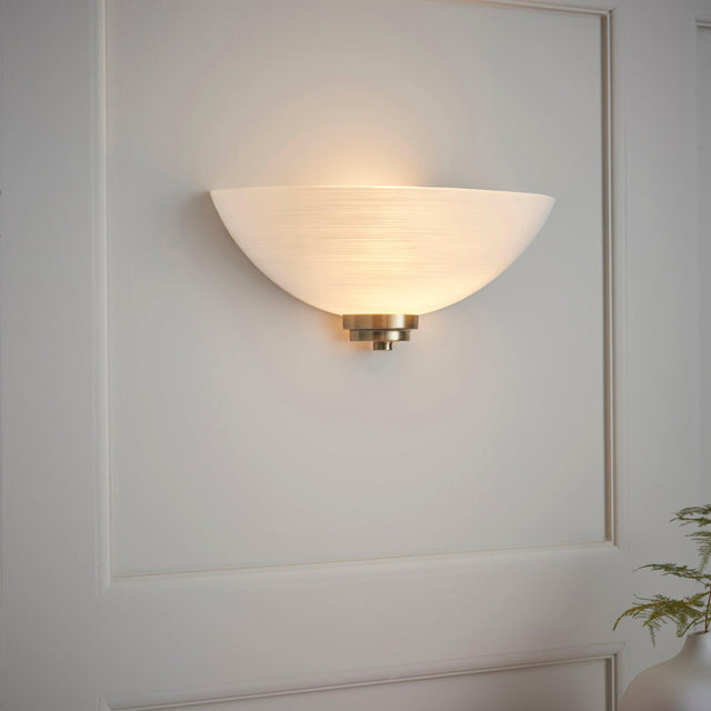 Endon Lighting - WELLES-1WBAB - Endon Lighting WELLES-1WBAB Welles Indoor Wall Light Antique brass plate & white glass Dimmable