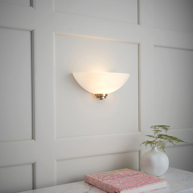 Endon Lighting - WELLES-1WBAB - Endon Lighting WELLES-1WBAB Welles Indoor Wall Light Antique brass plate & white glass Dimmable