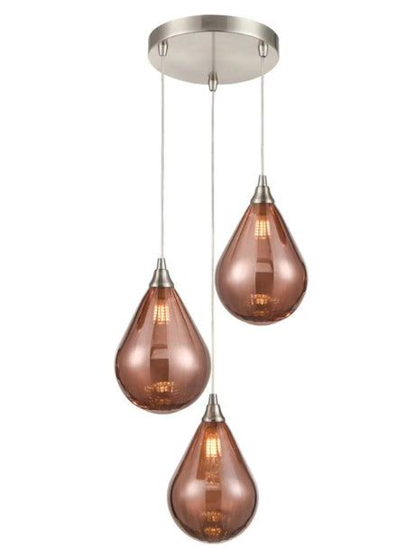 Franklite - FL2453-3/357 - Franklite FL2453-3/357 Pendant Perry 3 Light Spreader in satin nickel with copper glass