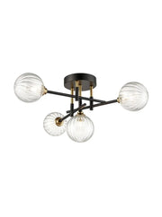 Franklite - FL2463-4 - Franklite FL2463-4 Ceiling Flush Abstraction 4lt Fitting Black and Brass