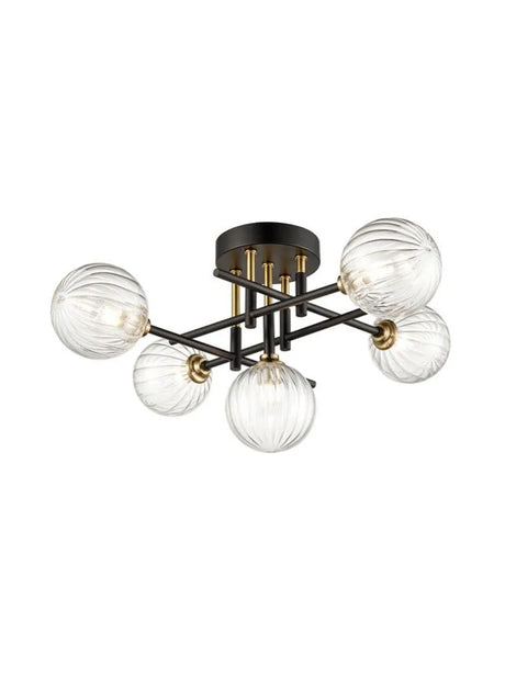 Franklite - FL2463-5 - Franklite FL2463-5 Ceiling Flush Abstraction 5lt Fitting Black and Brass