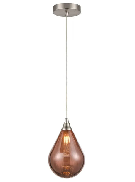 Franklite - PCH244/357 - Franklite PCH244/357 Pendant Perry single pendant in satin nickel with copper glass