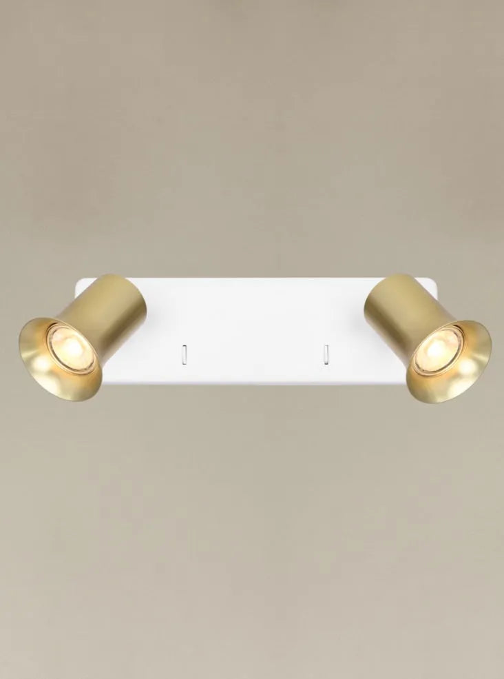 Franklite - SPOT9142-102 - Franklite SPOT9142-102 Wall Bracket Broadway 2lt Spotlight Matt White with Satin Brass sleeve