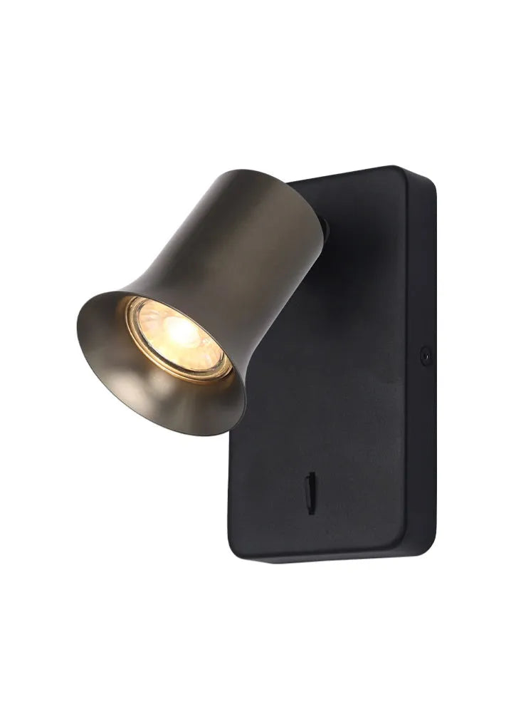 Franklite - SPOT9151-103 - Franklite SPOT9151-103 Wall Bracket Broadway 1lt Spotlight Matt Black with Bronze Sleeve