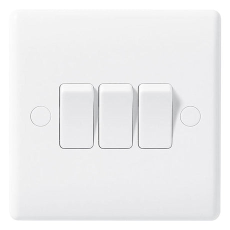 BG - FL-CP-843-01 BGE - BG BG Nexus Moulded White Round Edge 10A 3 Gang 2 Way Switch