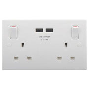 BG - FL-CP-922U-01 BGE - BG BG Square Edge White 2 Gang Switched 13A Socket - 2 USB ports