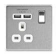 BG - FL-CP-FBS21U2W-01 BGE - BG BG Nexus ScrewlES E27 Edison Screwed Caps Flatplate Brushed Steel Switched Socket 13 Amp 1 Gang 2 x USB(2.1A) White Insert