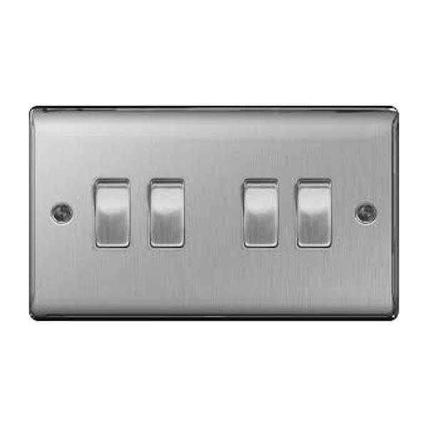 BG - FL-CP-NBS44 BGE - BG BG Nexus NBS44 Brushed Steel 10 Amp 4 Gang 2 Way Plate Switch