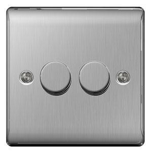 BG - FL-CP-NBS82P-01 BGE - BG BG Brushed Steel 2 Gang 2 Way Push Rotary Dimmer - 400W MPN = NBS82P-01