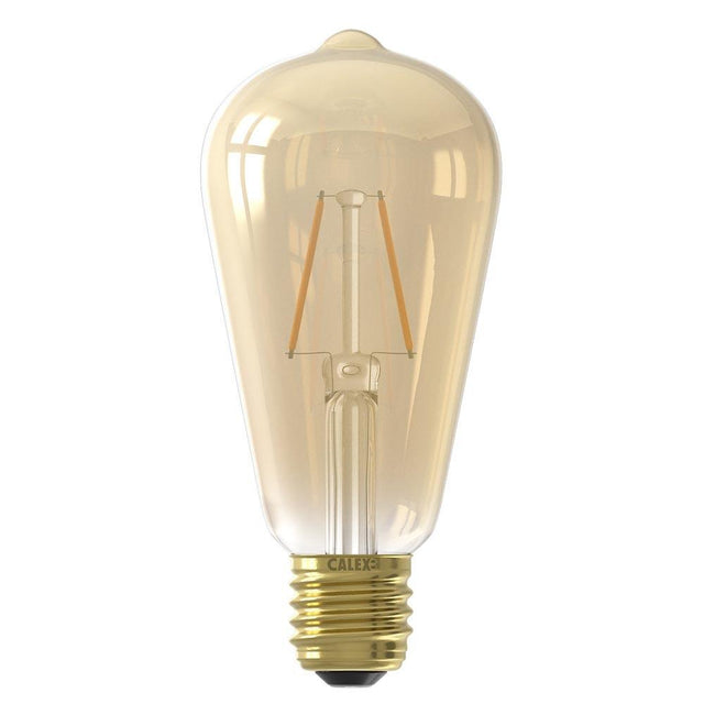 Calex - FL-CP-LSQ2ESGUWW CLX - Calex 1101007800 Calex LED Full Glass Long Filament Rustik Lamp 240V 2W E27 ST64 Gold 2100K LED Squirrel Cage ST64 LED Lamps