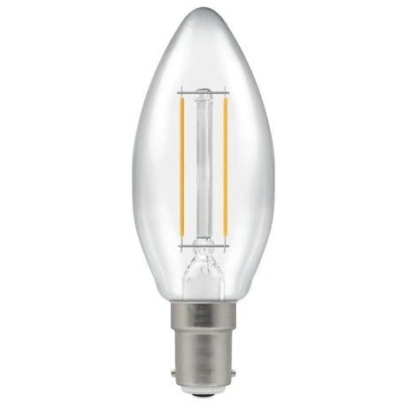 Crompton Lamps - FL-CP-LCND2.2SBCCVWW CRO - Crompton Lamps Crompton LED Candles LED Filament Candle 2.2W (25W eqv.) B15d Clear 2700K Crompton Part Number = 15647