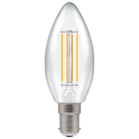 Crompton Lamps - FL-CP-LCND5SBCCVWW/DIM CRO - Crompton Lamps Crompton Lamps Crompton LED Filament Candle 5W 240V Very Warm White B15d Clear Dimmable B15d Small Bayonet SBC 2700K Very Warm White