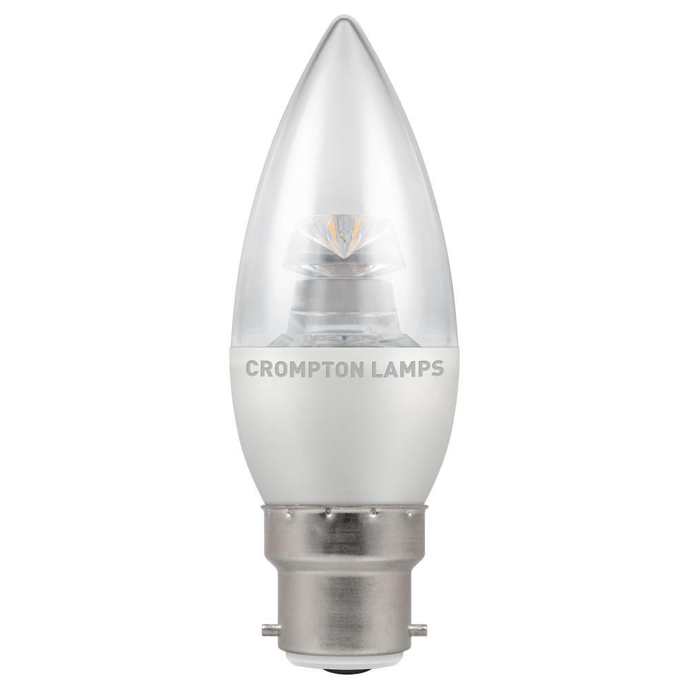 Crompton Lamps - FL-CP-LCND6.5BCCVWW/DIM CRO - Crompton Lamps Crompton LED Candle Dimmable Clear 6.5W BC B22d Bayonet Cap 2700K Very Warm White