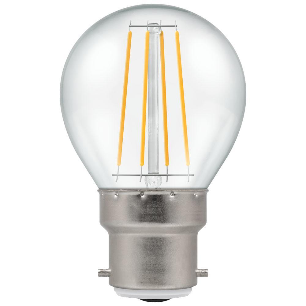 Crompton Lamps - FL-CP-LRND45BCC/5VWW/DIM CRO - Crompton Lamps Crompton LED Filament Round 5W 240V Very Warm White B22d Bayonet Cap Clear Dimmable