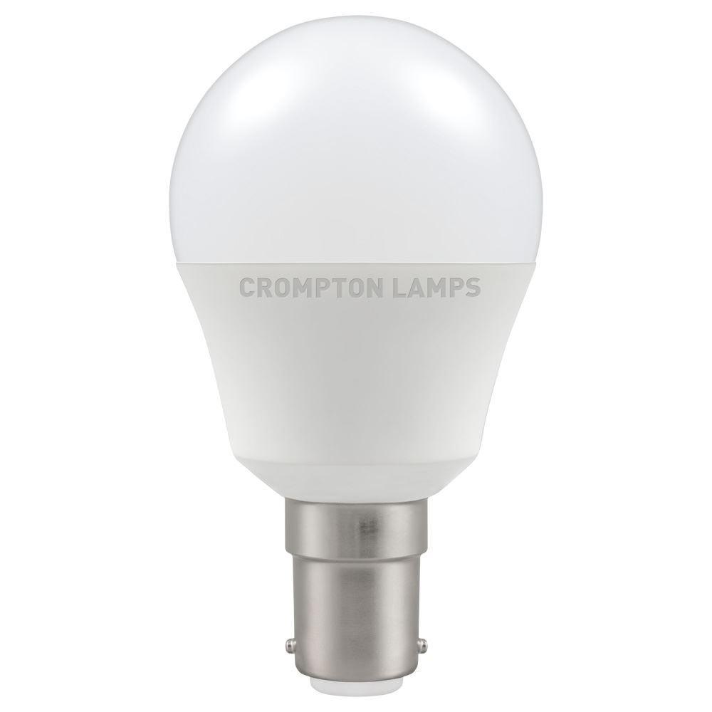 Crompton Lamps - FL-CP-LRND45SBCO/5.5VWW CRO - Crompton Lamps Crompton LED 45mm Round Thermal Plastic 5.5W SBC B15d Small Bayonet Cap 2700K Very Warm White Opal