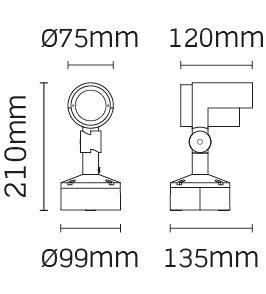 JCC Lighting - JC17043 - JCC Lighting JC17043 10.1W surface mount adjustable Spotlight 210mm 41° beam angle IP65