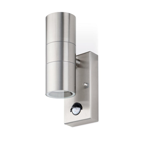 JCC Lighting - JC17063 - JCC Lighting JC17063 Twin GU10 Stainless Steel Up/Down wall light with PIR 7W LED Max, IP44