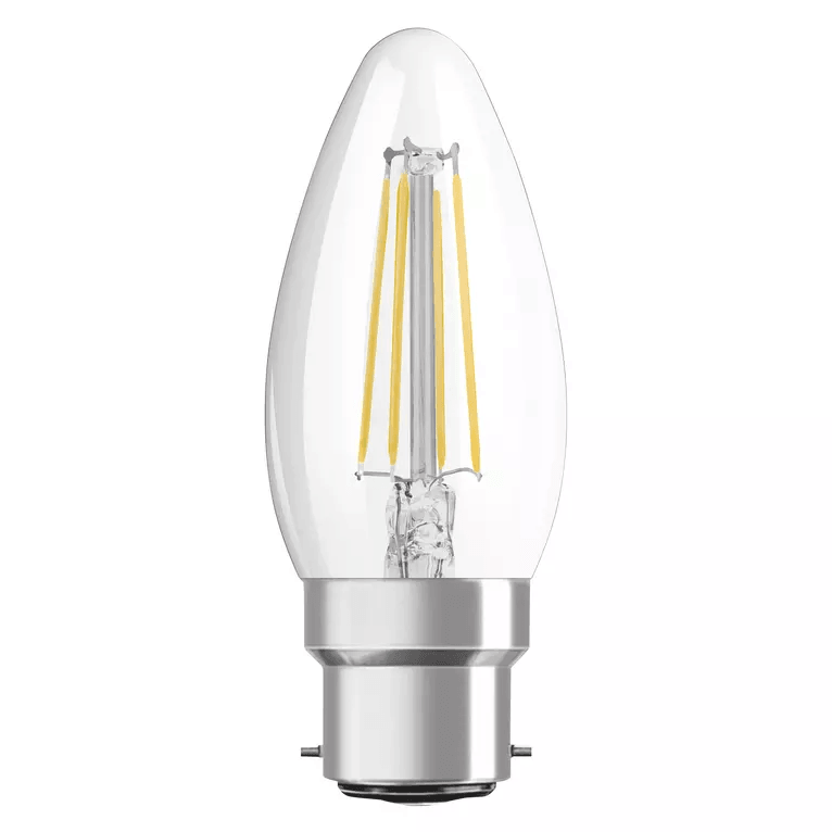 Osram - FL-CP-LCND4BCCVWW LDVC - Osram Osram LED Candles LED Filament Candle 4W (40W eq.) B22d 2700K Clear Part Number = 4058075437166