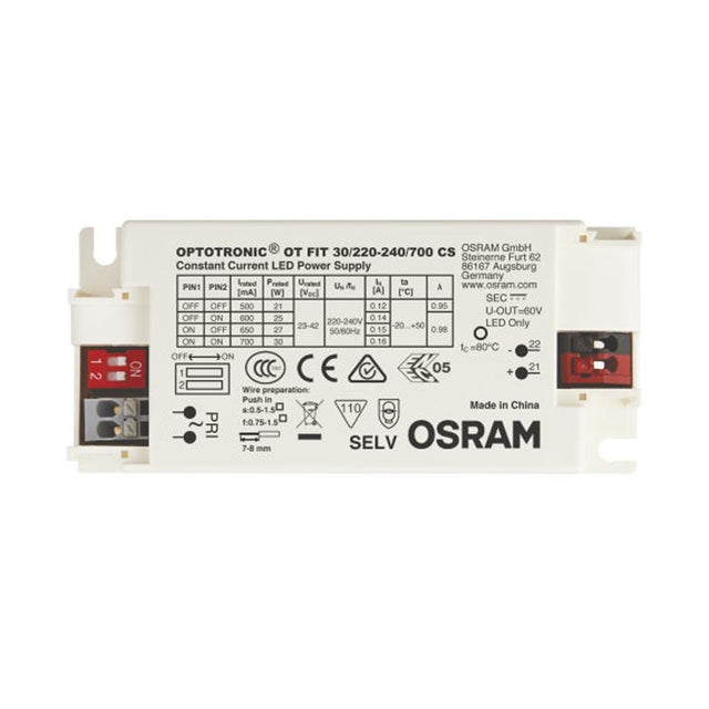 Osram - FL-CP-LED/DRI/30W/CC/700MA OSR - Osram 4052899617322 Osram Optotronic 30W 700mA Constant Current LED Driver - D-style Cable clamp supplied separately LED Drivers Lighting Components