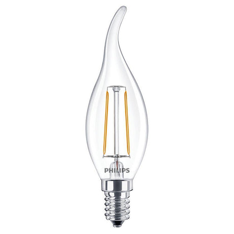 Philips - FL-CP-LCV2SESCVWW PHI - Philips Classic Bent-Tipped LED Candle ND 2-25W BA35 E14 Small Edison Screwed Cap 827 Clear