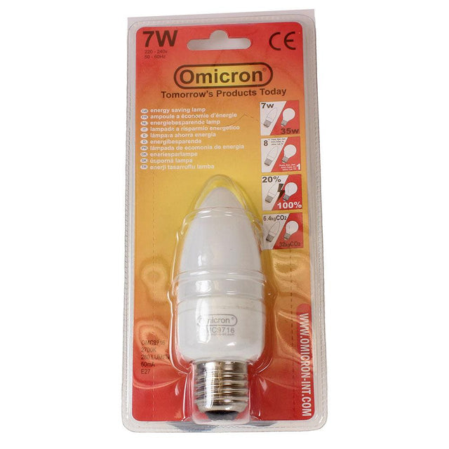 Plain White Box - FL-CP-EC7ES82/08 OMI - First Light Direct OMC9716 Omicron Candle 240V 7W ES Low Energy Lamps