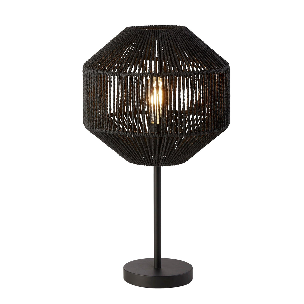 Searchlight - 11201-1BK - Searchlight Wicker Table Lamp - Matt Black Metal & Black Rope Shade Search Light Part Number 11201-1BK