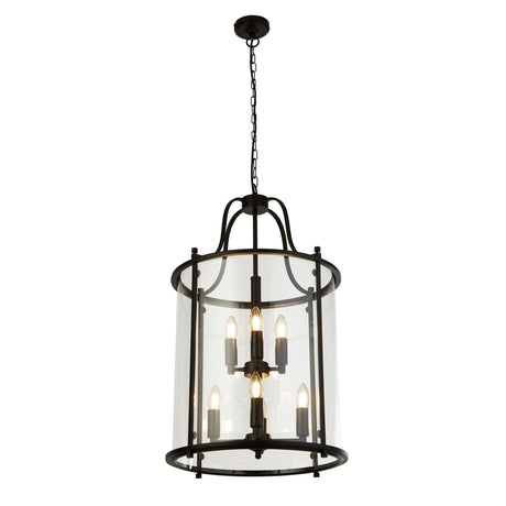 Searchlight - 3068-8BK - Searchlight Lantern Grande 8Lt Pendant - Black Metal & Glass Search Light Part Number 3068-8BK