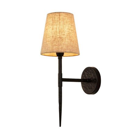 Searchlight - 30690-1BK - Searchlight Gothic Wall Light - Hammered Black Metal & Natural Linen Search Light Part Number 30690-1BK