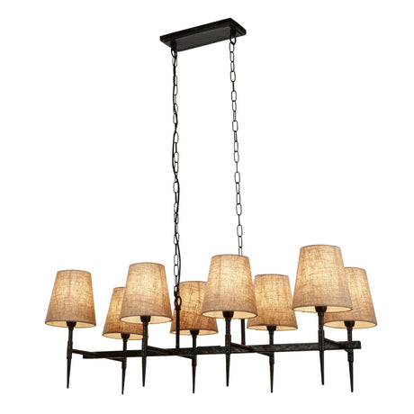 Searchlight - 30690-8BK - Searchlight Gothic 8Lt Bar Pendant- Hammered Black Metal & Natural Linen Search Light Part Number 30690-8BK