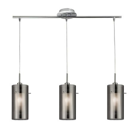 Searchlight - 3303-3SM - Searchlight Duo II 3Lt Bar Pendant - Satin Silver & Smoked Glass Search Light Part Number 3303-3SM