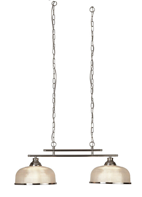 Searchlight - 3592-2SS - Searchlight Bistro II 2Lt Pendant - Satin Silver & Holophane Style Glass Search Light Part Number 3592-2SS