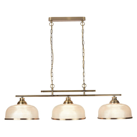 Searchlight - 3593-3AB - Searchlight Bistro II 3Lt Pendant-Antique Brass & Holophane Style Glass Search Light Part Number 3593-3AB