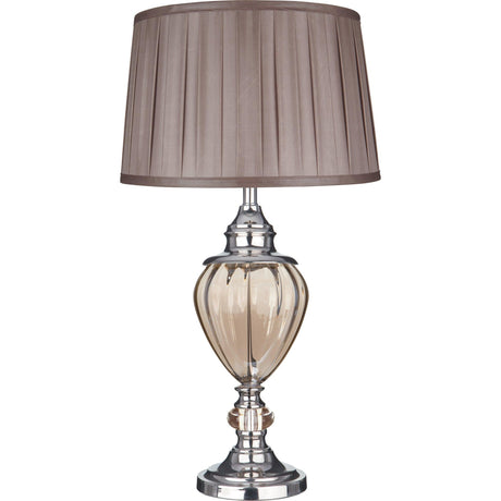 Searchlight - 3721AM - Searchlight Greyson Table Lamp - Chrome, Amber Glass & Brown Shade Search Light Part Number 3721AM