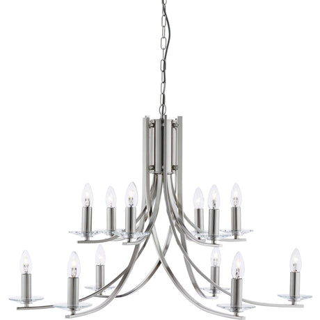 Searchlight - 41612-12SS - Searchlight Ascona 12Lt Pendant - Satin Silver & Clear Glass Sconces Search Light Part Number 41612-12SS