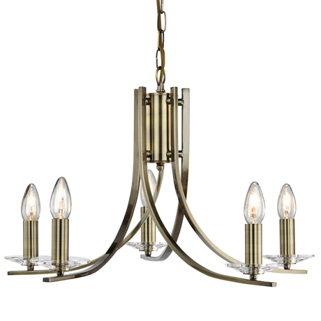 Searchlight - 4165-5AB - Searchlight Ascona 5Lt Pendant - Antique Brass Metal & Glass Search Light Part Number 4165-5AB