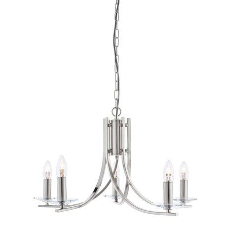 Searchlight - 4165-5SS - Searchlight Ascona 5Lt Pendant - Satin Silver & Clear Glass Sconces Search Light Part Number 4165-5SS