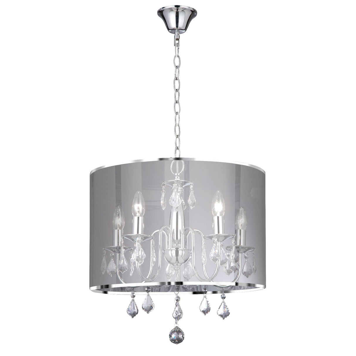 Searchlight - 4805-5CC - Searchlight Venetian 5Lt Pendant - Chrome, Voile Shade & Crystal Glass Search Light Part Number 4805-5CC