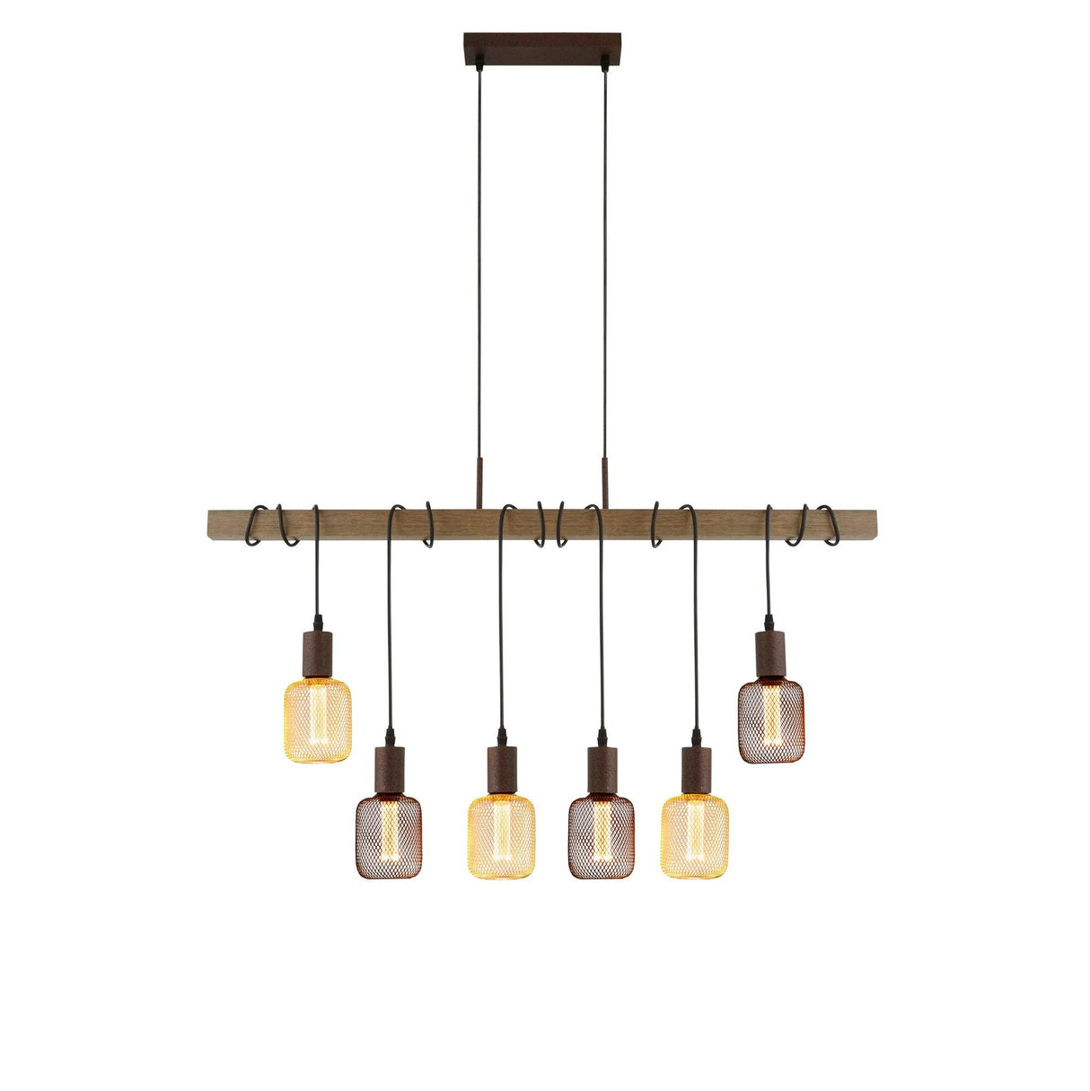 Searchlight - 4876-6BR - Searchlight Barn 6Lt Pendant - Black Metal & Wood Search Light Part Number 4876-6BR