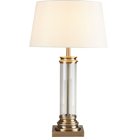 Searchlight - 5141AB - Searchlight Pedestal Table Lamp - Antique Brass, Glass & Cream Fabric Search Light Part Number 5141AB