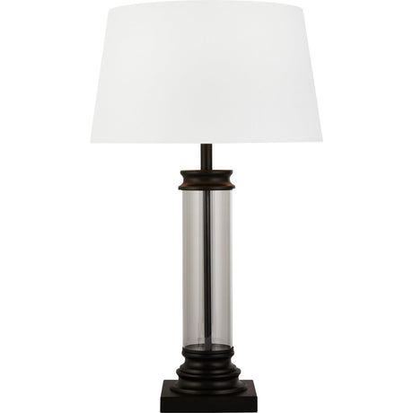 Searchlight - 5141BK - Searchlight Pedestal Table Lamp- Black Metal, Glass & White Fabric Shade Search Light Part Number 5141BK