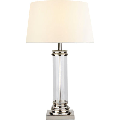 Searchlight - 5141SS - Searchlight Pedestal Table Lamp - Satin Silver, Glass & Cream Fabric Search Light Part Number 5141SS